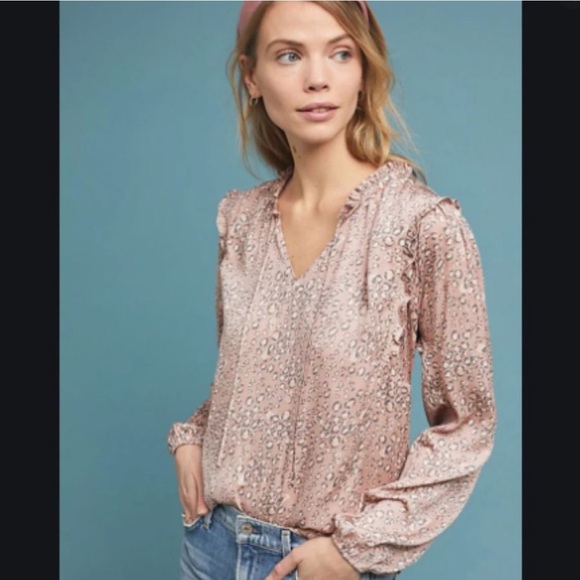 Anthropologie Dolan Miramar Leopard Print Top Blouse Pink Medium Women's - Picture 1 of 8